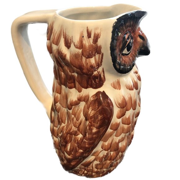 Owl Pitcher with Handle Unidentifiable Stamp Handwritten 33/215 Italy Vintage - Picture 2 of 9